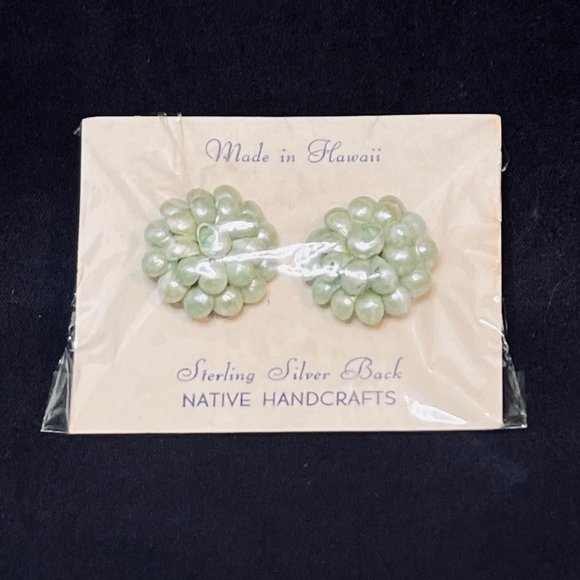 Native Handcrafts Jewelry - Native Handcrafts Sterling & Green Screw Back Earrings Made In Hawaii (4909)